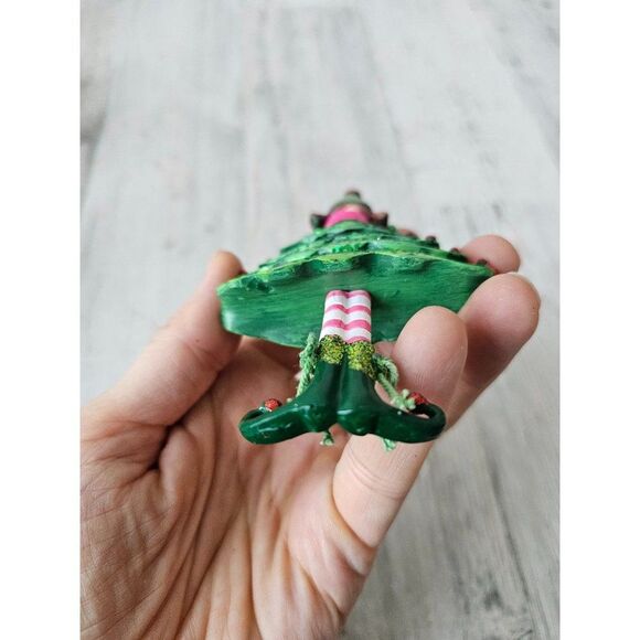 Elf tree girl ornament unique AS IS Xmas green glitter striped - Picture 7 of 8